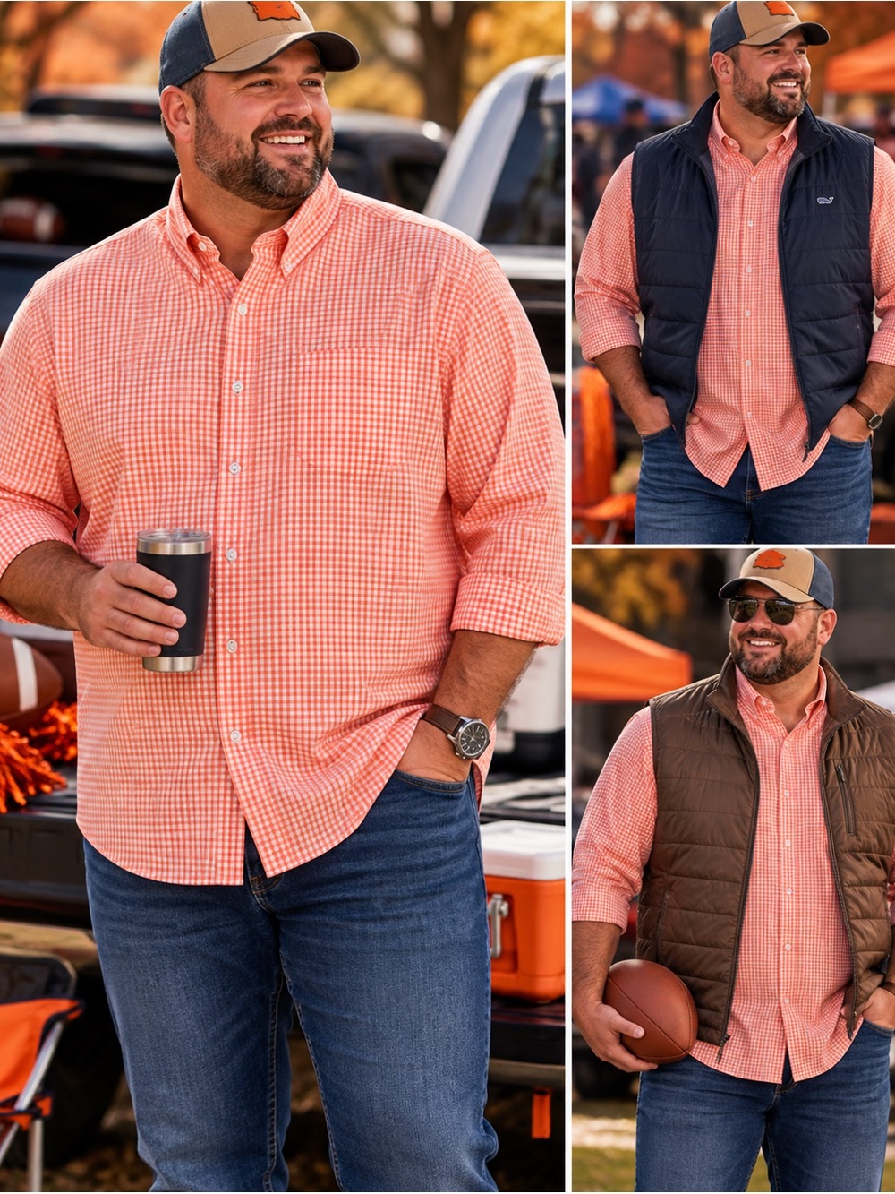 Izod Men's Orange Gingham Button-Down Shirt